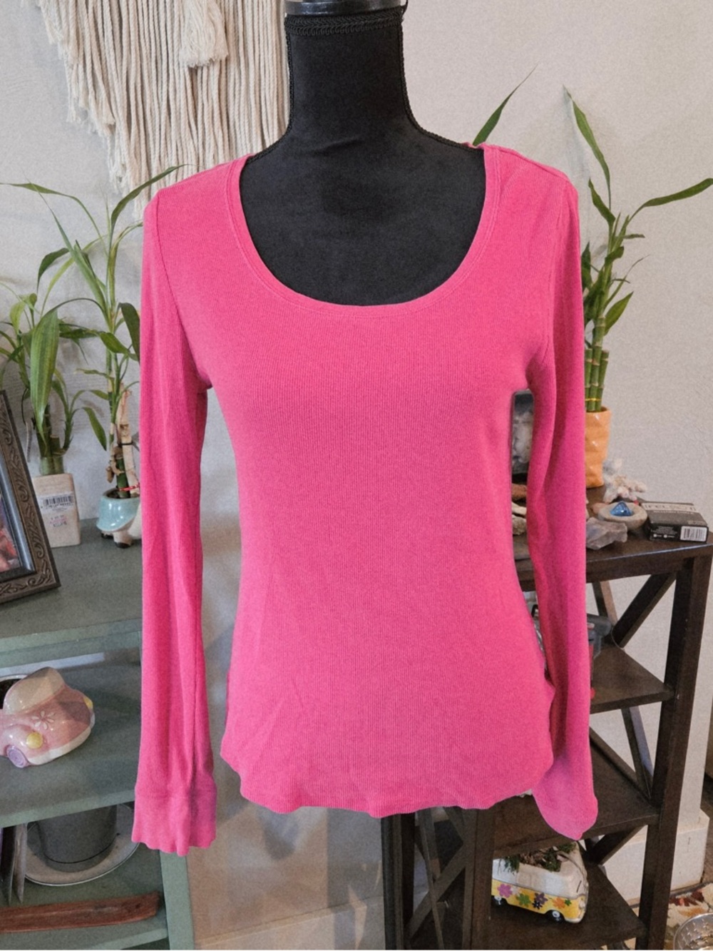 Faded Glory Women's Scoop Neck Long Sleeve Top - Pink